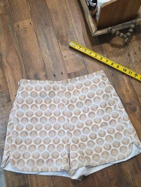 Corey Lynn Calter Tan & White Printed High Waist Shorts
